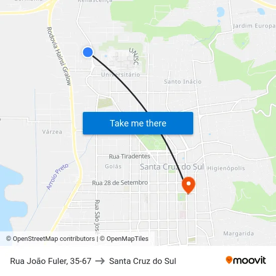 Rua João Fuler, 35-67 to Santa Cruz do Sul map
