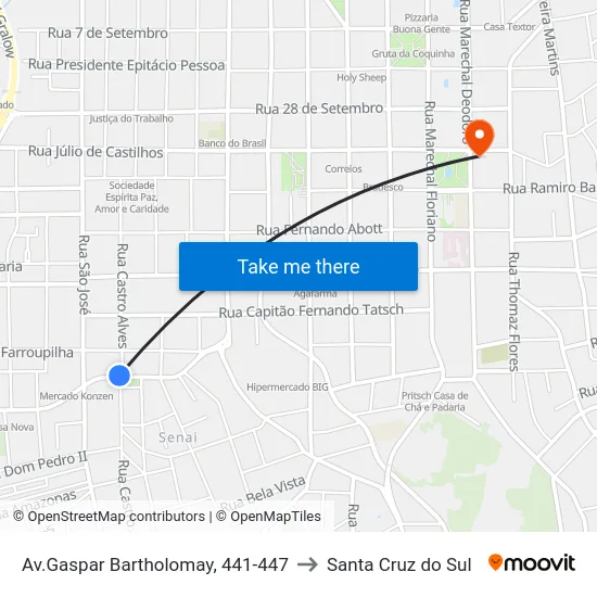 Av.Gaspar Bartholomay, 441-447 to Santa Cruz do Sul map