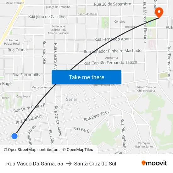 Rua Vasco Da Gama, 55 to Santa Cruz do Sul map