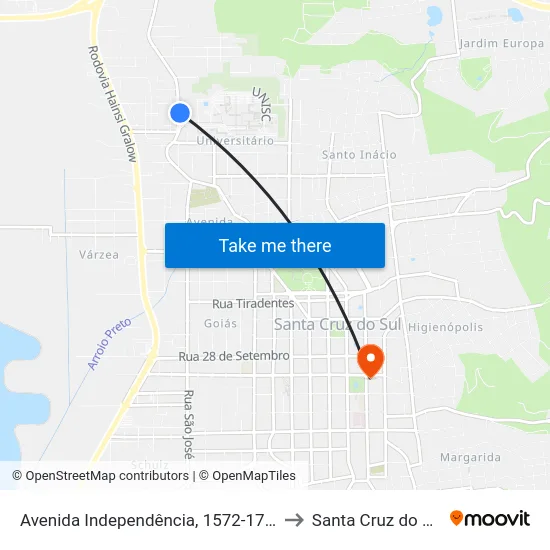 Avenida Independência, 1572-1736 to Santa Cruz do Sul map