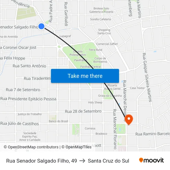 Rua Senador Salgado Filho, 49 to Santa Cruz do Sul map