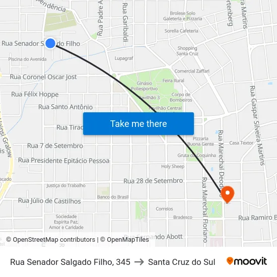 Rua Senador Salgado Filho, 345 to Santa Cruz do Sul map