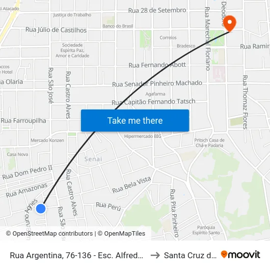Rua Argentina, 76-136 - Esc. Alfredo Kliemann to Santa Cruz do Sul map