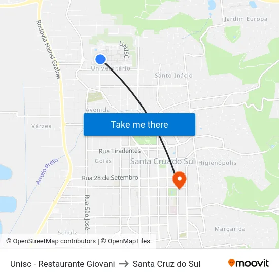 Unisc - Restaurante Giovani to Santa Cruz do Sul map