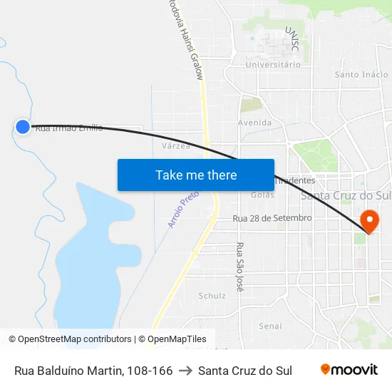 Rua Balduíno Martin, 108-166 to Santa Cruz do Sul map