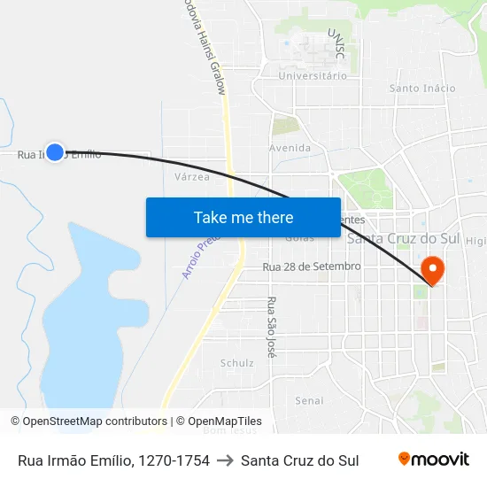 Rua Irmão Emílio, 1270-1754 to Santa Cruz do Sul map