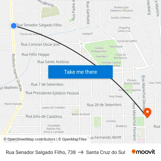 Rua Senador Salgado Filho, 738 to Santa Cruz do Sul map