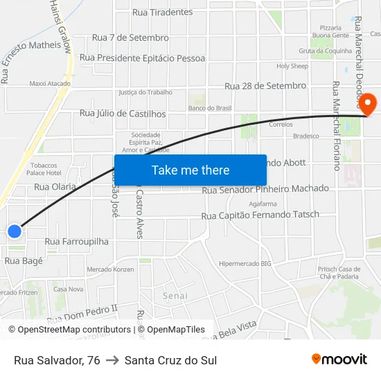 Rua Salvador, 76 to Santa Cruz do Sul map