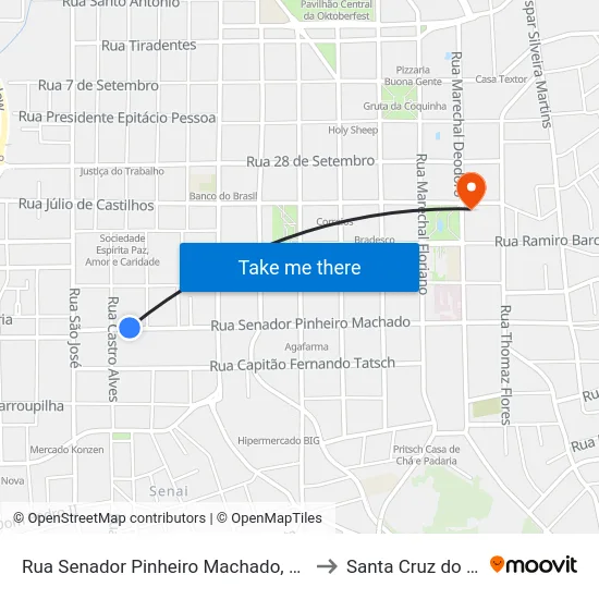 Rua Senador Pinheiro Machado, 1691 to Santa Cruz do Sul map