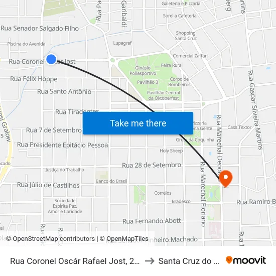 Rua Coronel Oscár Rafael Jost, 2337 to Santa Cruz do Sul map