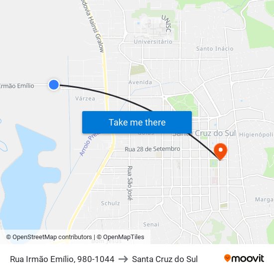 Rua Irmão Emílio, 980-1044 to Santa Cruz do Sul map