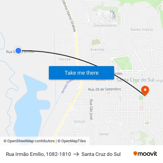 Rua Irmão Emílio, 1082-1810 to Santa Cruz do Sul map