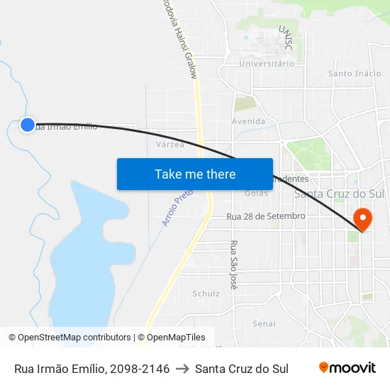 Rua Irmão Emílio, 2098-2146 to Santa Cruz do Sul map