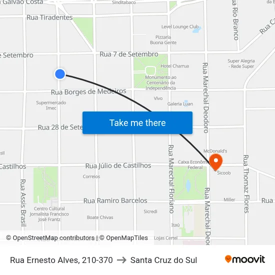 Rua Ernesto Alves, 210-370 to Santa Cruz do Sul map