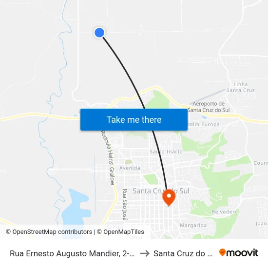 Rua Ernesto Augusto Mandier, 2-738 to Santa Cruz do Sul map