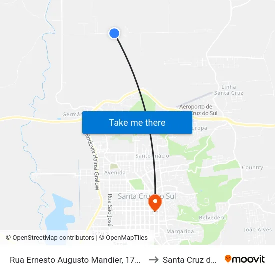 Rua Ernesto Augusto Mandier, 1776-1844 to Santa Cruz do Sul map