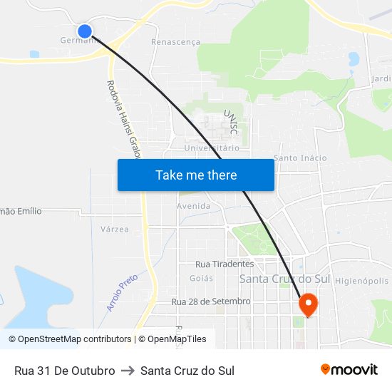 Rua 31 De Outubro to Santa Cruz do Sul map