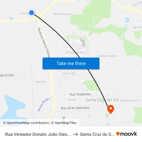 Rua Vereador Donato João Glesse to Santa Cruz do Sul map