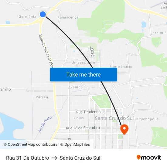 Rua 31 De Outubro to Santa Cruz do Sul map
