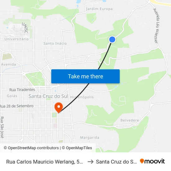 Rua Carlos Mauricio Werlang, 510 to Santa Cruz do Sul map