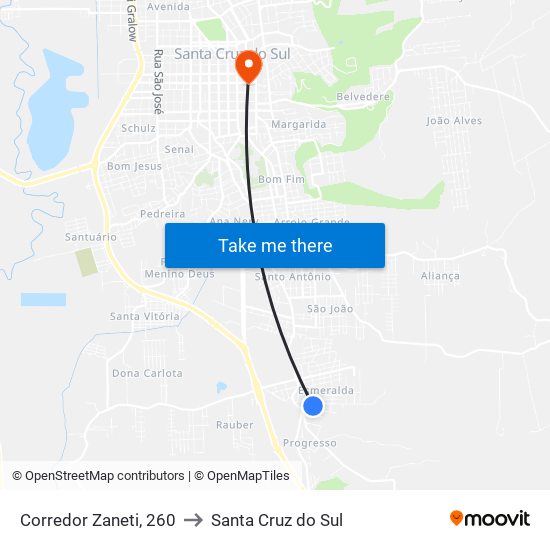 Corredor Zaneti, 260 to Santa Cruz do Sul map