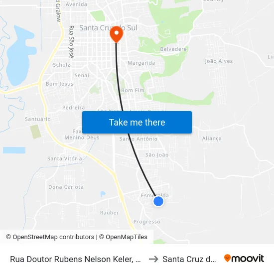 Rua Doutor Rubens Nelson Keler, 589-653 to Santa Cruz do Sul map