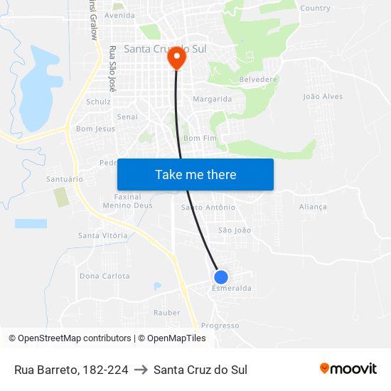 Rua Barreto, 182-224 to Santa Cruz do Sul map