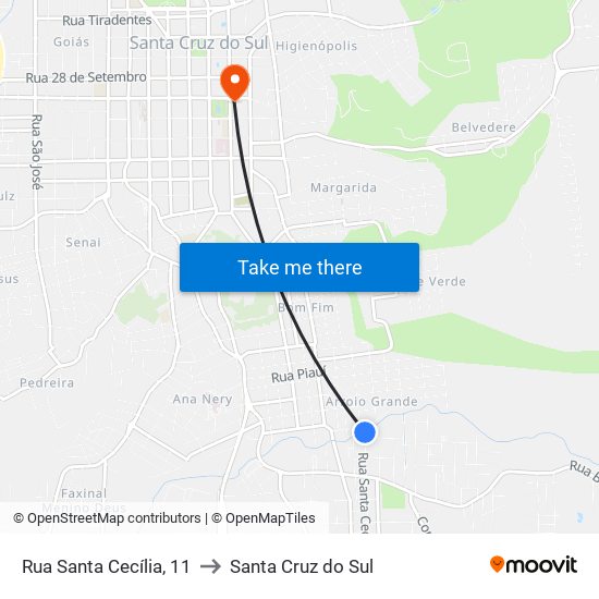 Rua Santa Cecília, 11 to Santa Cruz do Sul map