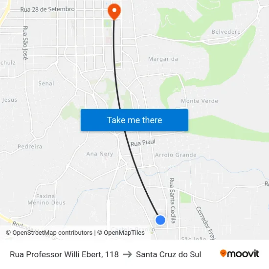 Rua Professor Willi Ebert, 118 to Santa Cruz do Sul map