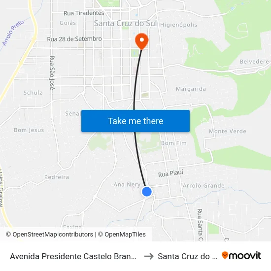 Avenida Presidente Castelo Branco, 62 to Santa Cruz do Sul map