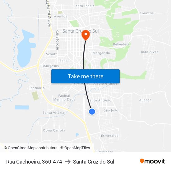 Rua Cachoeira, 360-474 to Santa Cruz do Sul map