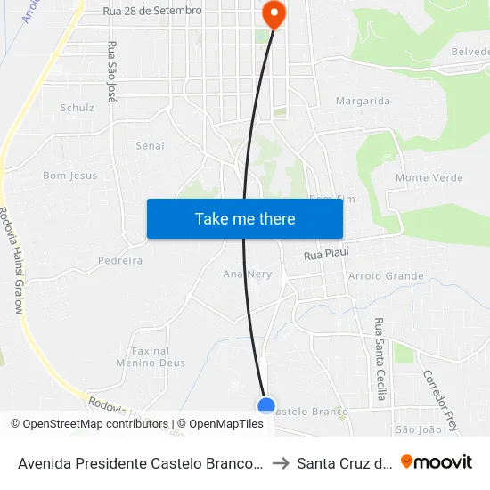 Avenida Presidente Castelo Branco, 1285 - Jti to Santa Cruz do Sul map