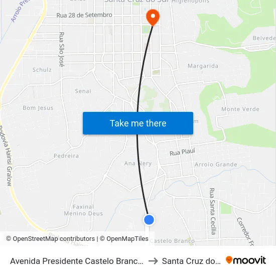 Avenida Presidente Castelo Branco, 800 to Santa Cruz do Sul map
