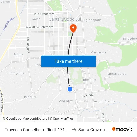 Travessa Conselheiro Riedl, 171-391 to Santa Cruz do Sul map