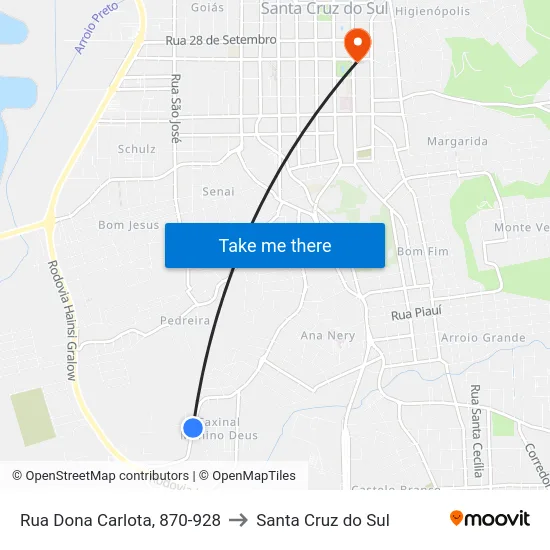 Rua Dona Carlota, 870-928 to Santa Cruz do Sul map