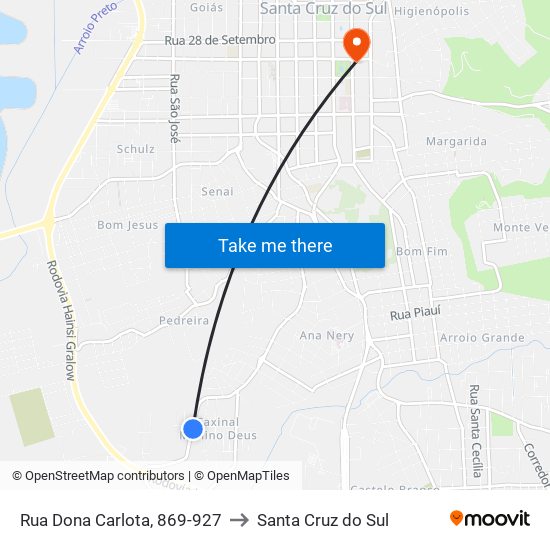 Rua Dona Carlota, 869-927 to Santa Cruz do Sul map