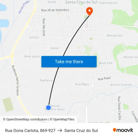 Rua Dona Carlota, 869-927 to Santa Cruz do Sul map