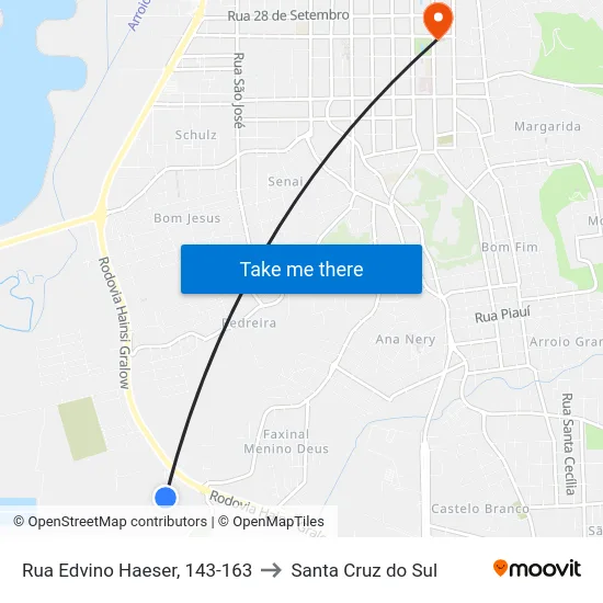 Rua Edvino Haeser, 143-163 to Santa Cruz do Sul map