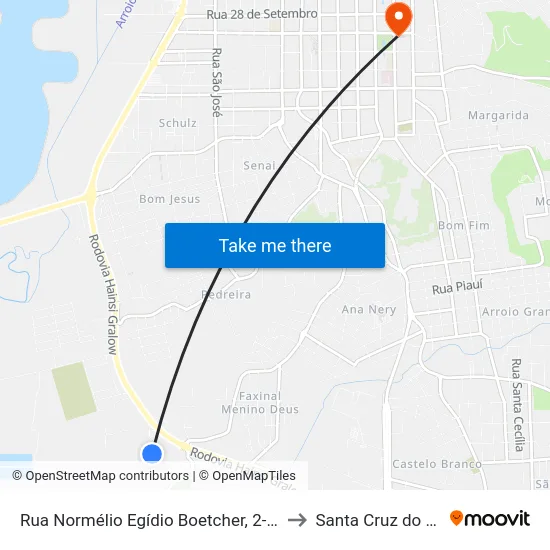 Rua Normélio Egídio Boetcher, 2-122 to Santa Cruz do Sul map
