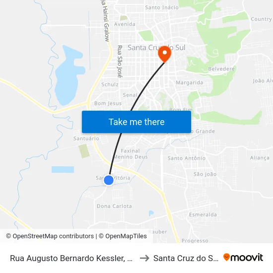 Rua Augusto Bernardo Kessler, 64 to Santa Cruz do Sul map