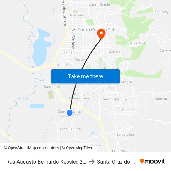 Rua Augusto Bernardo Kessler, 236 to Santa Cruz do Sul map