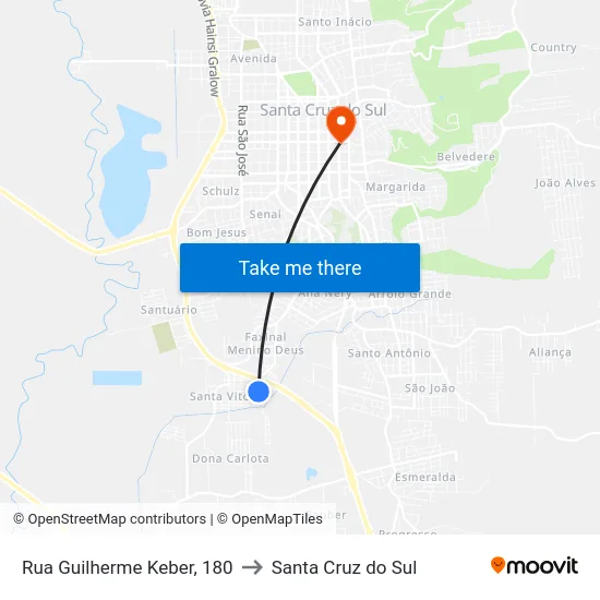 Rua Guilherme Keber, 180 to Santa Cruz do Sul map