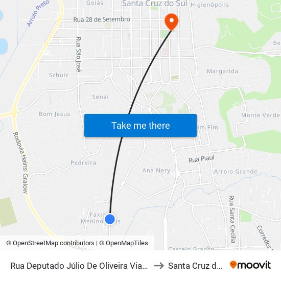 Rua Deputado Júlio De Oliveira Vianna, 238 to Santa Cruz do Sul map