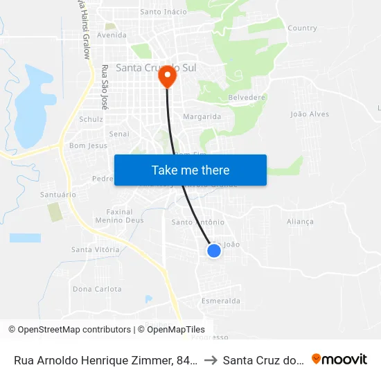 Rua Arnoldo Henrique Zimmer, 840-878 to Santa Cruz do Sul map