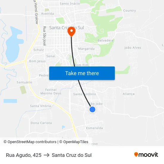Rua Agudo, 425 to Santa Cruz do Sul map