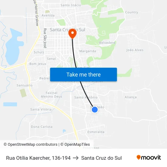 Rua Otília Kaercher, 136-194 to Santa Cruz do Sul map