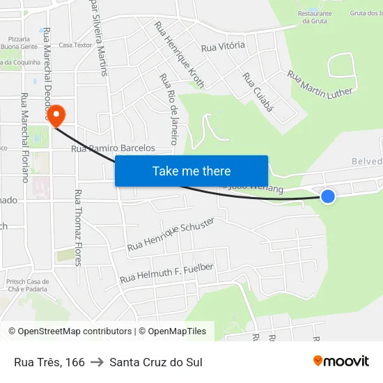 Rua Três, 166 to Santa Cruz do Sul map