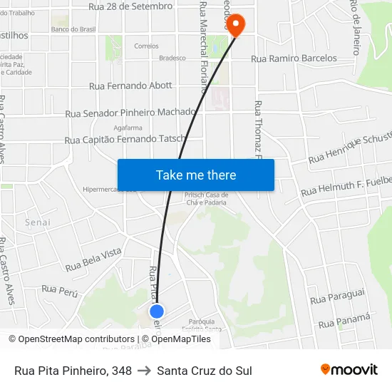 Rua Pita Pinheiro, 348 to Santa Cruz do Sul map