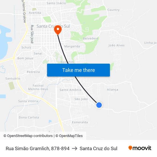 Rua Simão Gramlich, 878-894 to Santa Cruz do Sul map