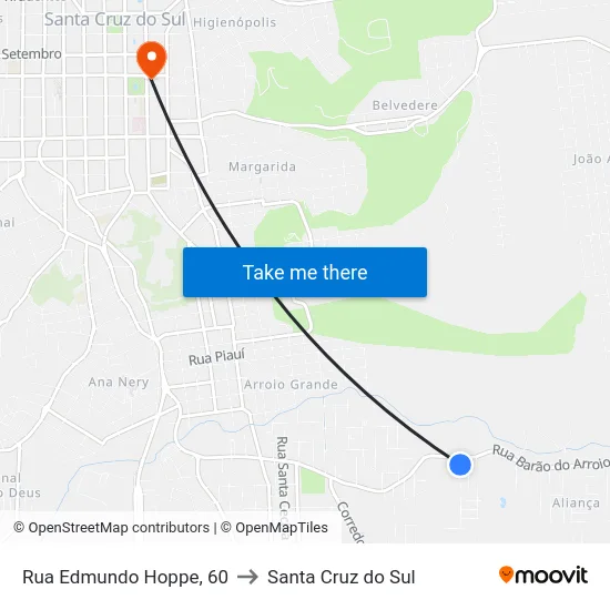Rua Edmundo Hoppe, 60 to Santa Cruz do Sul map